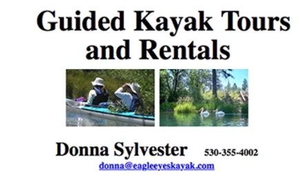 Guided Kayak Tours and Rentals advertisement with contact information for Donna Sylvester