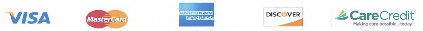 Visa, MasterCard, American Express, Discover, and CareCredit payment method logos